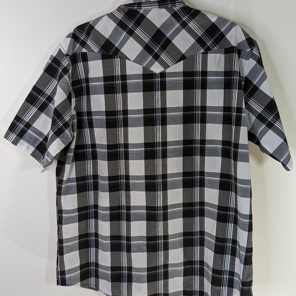 Pearl Snap Western Style Shirts XXL Plaid Lot 2 Pair Black White Gray Silver - Picture 4 of 16